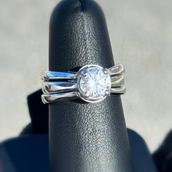 14k white gold 1.75CTW Diamond solitaire engagement wedding rings size 7