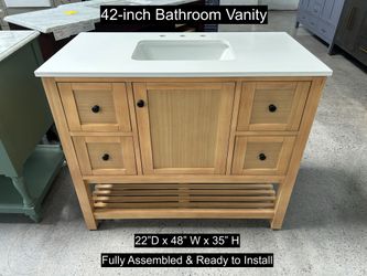 42" Bathroom Vanity with Engineered White Countertop & Solid Wood & Plywood Cabinet  # 3496