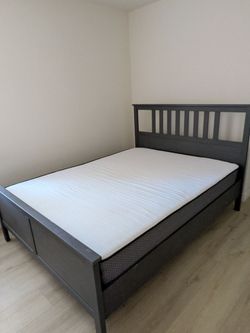 Wooden Bed Frame with Queen Mattress (NEW)