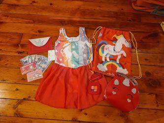 Girls rainbow bathing suit tutu dress size 5-7 year old bundle