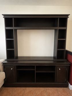 Dark Brown/Black Wood Entertainment TV Stand Center
