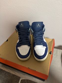 Air Jordan 1 Mid Blue White Sneakers