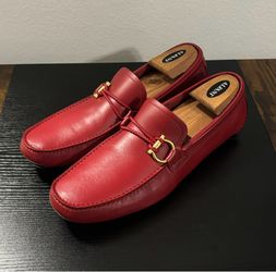 10 Men’s Salvatore Ferragamo Rubino Calf Driving Shoe Leather Loafers Italian