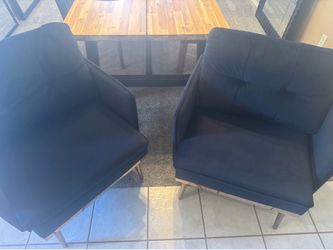 Pair of Navy Blue Velvet Accent Chairs with Gold Legs