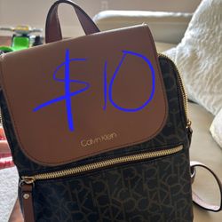 Calvin Klein Backpack Purse Brown Leather 