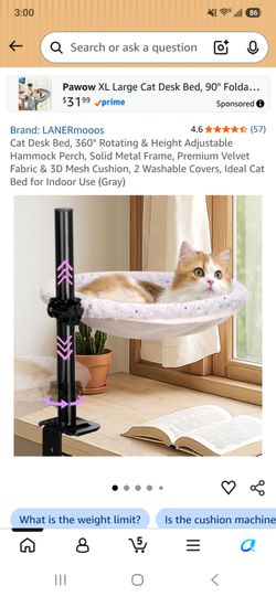 Cat Desk Bed, 360° Rotating & Height Adjustable Hammock Perch