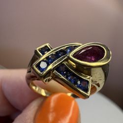 Vintage 10k gold , Natural Sapphires, Ruby ring , size 7,5