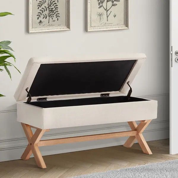 Beige 36" entryway bench with storage