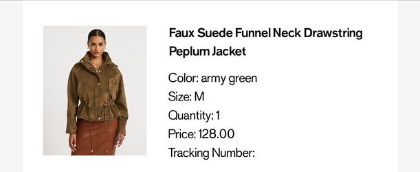 Faux Suede Funnel Neck Peplum Jacket