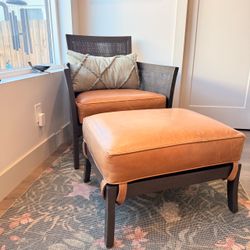Crate & Barrel “Blake” Leather Chair and Ottoman