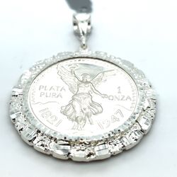 925 Sterling Silver Nugget Style Mexican Centenario Coin Pendant 40.70grams 162890 3
