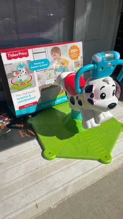 Fisher-Price Toddler Learning Toy, Bounce and Spin Puppy Stationary Ride-On Bouncer with Music & Lights for Infants Ages 1+ Years No