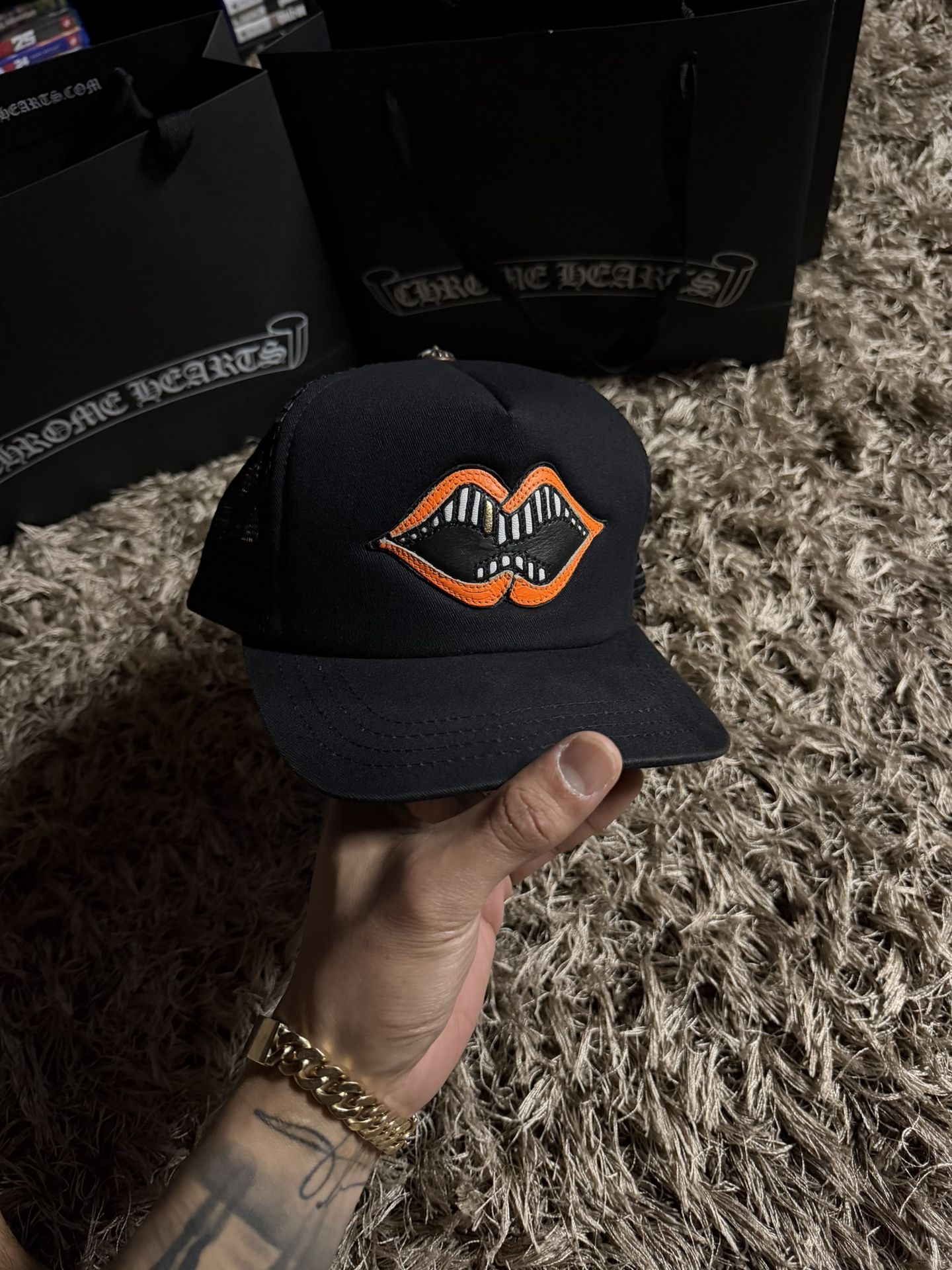 Chrome Hearts Matty Boy Leather Chomper Trucker Hat