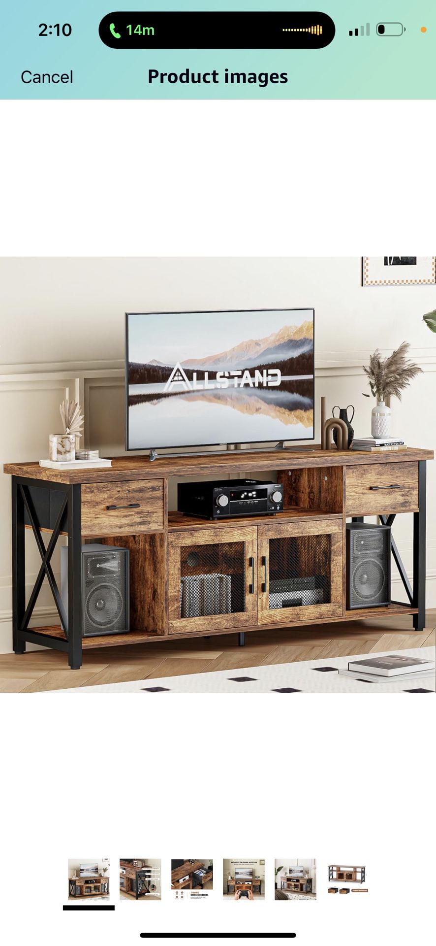 ALLSTAND Tall TV Stand for 65 70 Inch TV, Entertainment Center with Fabric Drawers & Cabinets, Industrial Gaming Console Table with Soundbar Shelf for