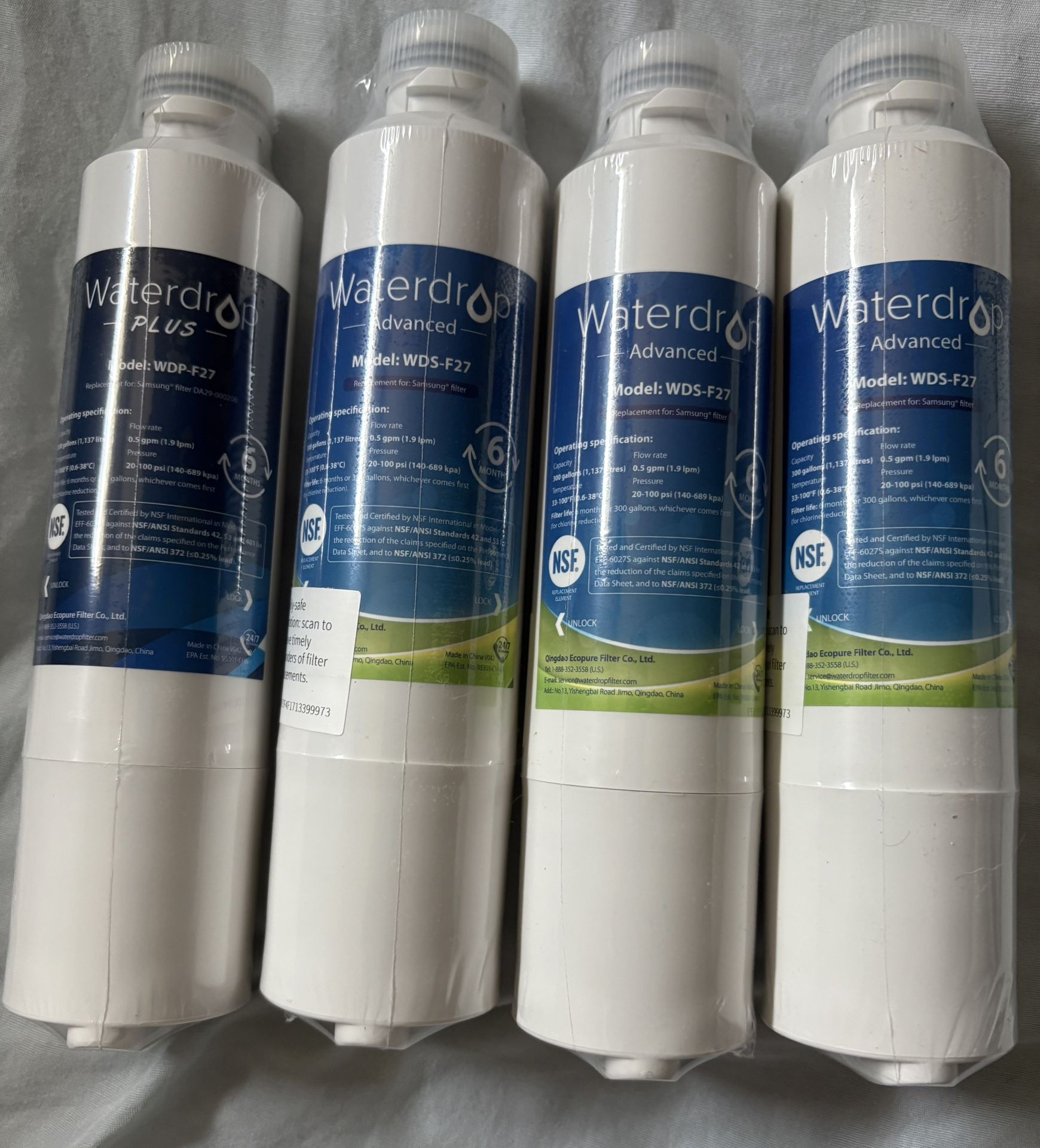 Samsung Refrigerator Water Filters – 4 Total (3 Advanced WDS-F27 + 1 WDP-F27) – Sealed – $30
