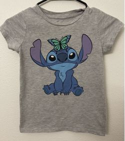 Girls Disney Stitch Graphic T-Shirt Gray Size Medium – Good Condition