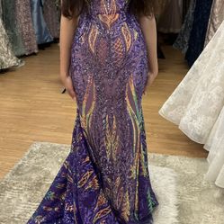 Jovani Purple Multi Color Sequin Long Dress Size 0