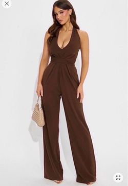 Brown Halter Neck Wide Leg Jumpsuit