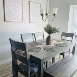 Dining Table With 4 Chairs & Bench (Decor NOT Included)