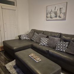 Leather Couch  and Ottomon