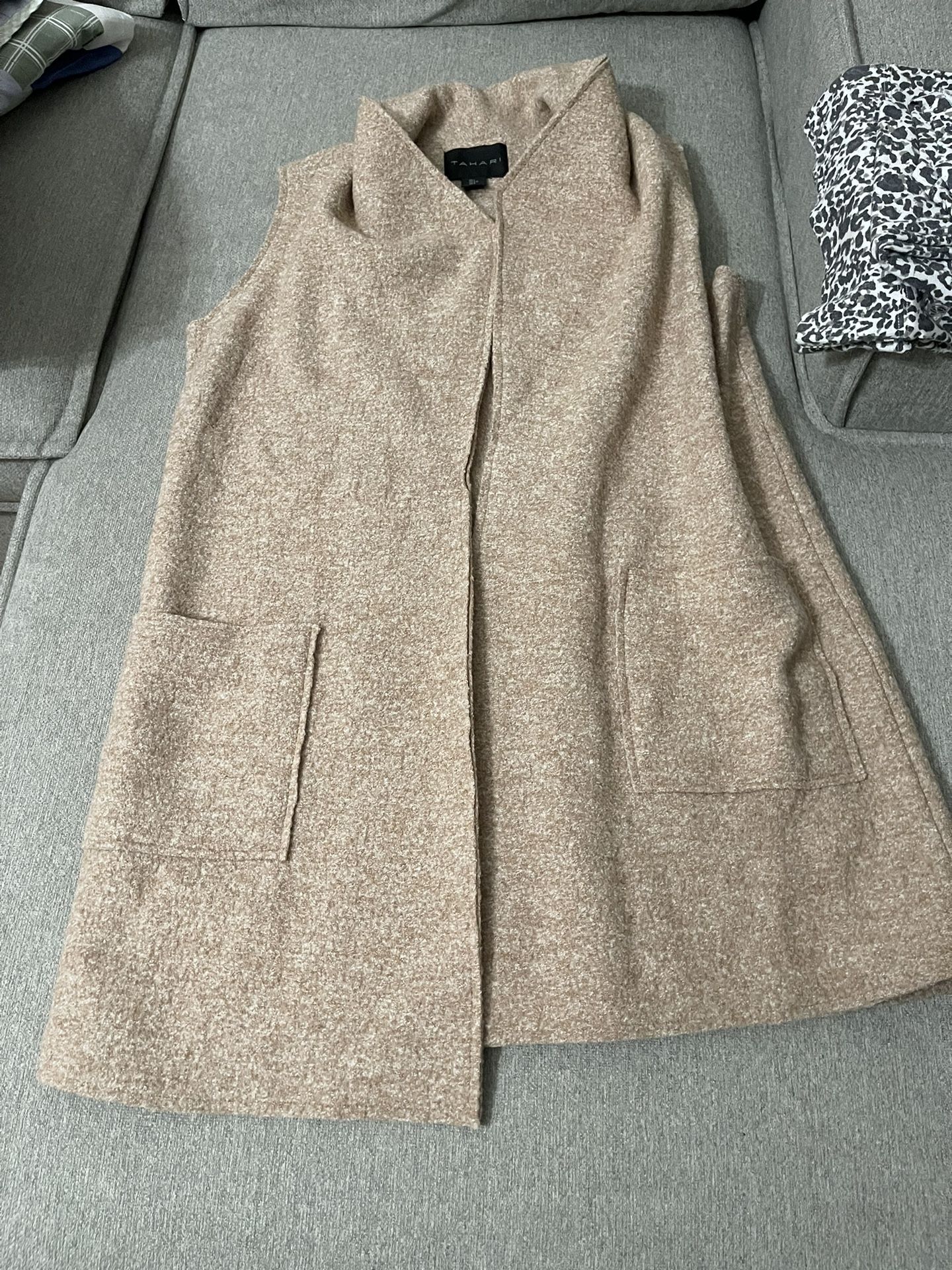 Tahari Wool Blend Sleeveless Open Tunic Sweater  Size L