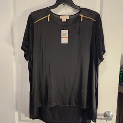 NEW Michael Kors Womens Black Short Sleeve Top Zipper Design Size 3XL RETAIL $99