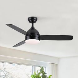 Modern 48 in. Smart Indoor Matte Black Downrod Standard Ceiling Fan with Integrated LED