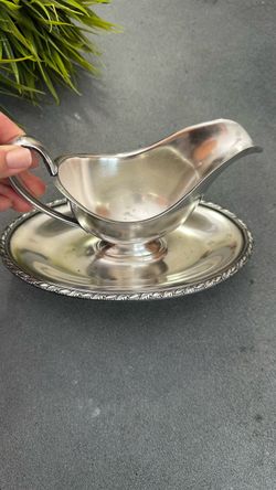 Silver Plated Vintage Gravy Bowl & Tray withVictorian Pattern