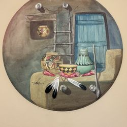 Large Native American Inspired Painting On Canvas