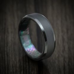 men’s black zirconium and black mother of pearl wedding band
