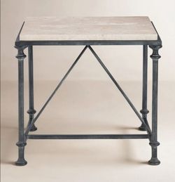 Bernhardt - Galesbury Metal End Table - 537121 with Travertine Stone Top