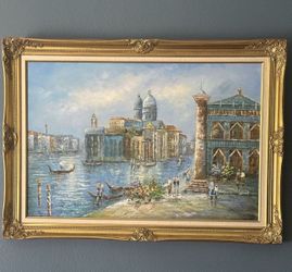 Framed Oil Painting. Venice Italy