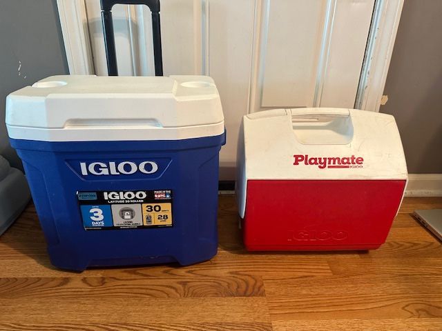 Coolers-Wheeled 30qt Igloo($20)- Playmate ($5)