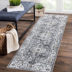 Runner Rug2x6 Feet washable vintage medallion distressed hallway runner. FR1070
