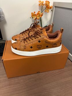 MCM women’s Brown Logo Low-Top Sneakers with White Sole