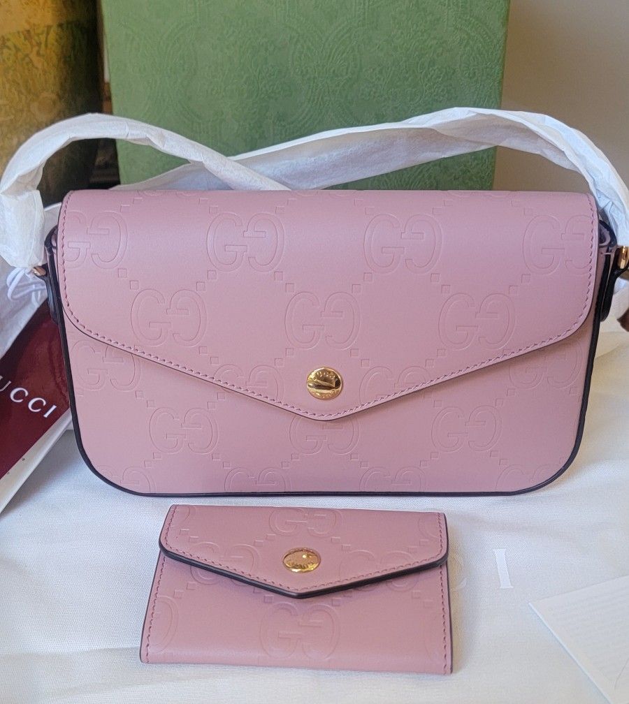 NWT SET Gucci Jumbo Monogram Mini Shoulder Bag Small Wallet