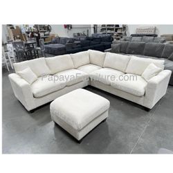 New! Ivory Sectional Sofa And Ottoman, Sectionals, Sofa, Couch, Ottoman, Beige Sectional, Corduroy Sectional, Plush Couch Sofa, Ivory White Couch,Sofa