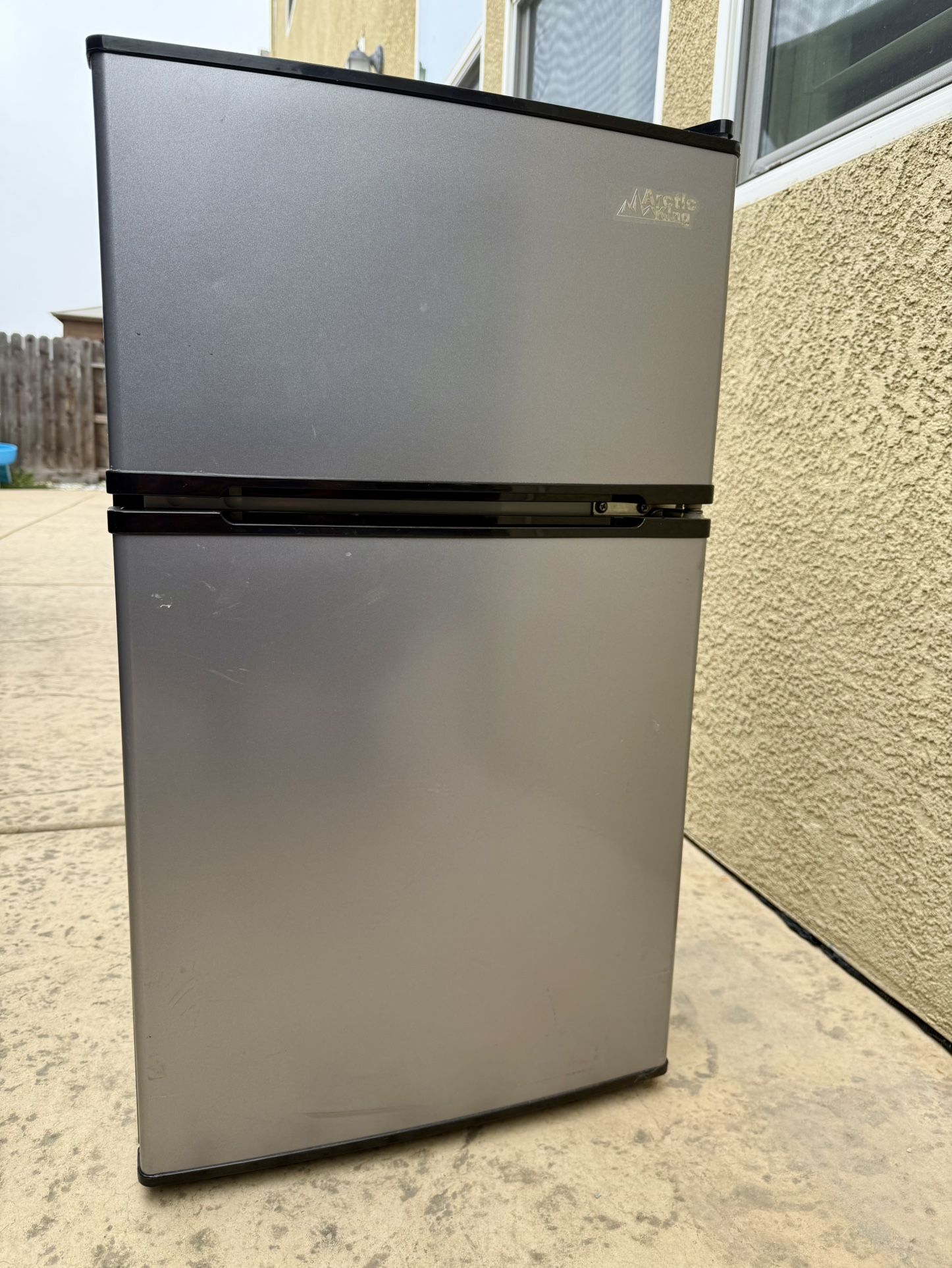 Arctic King 3.2 Cu ft Two Door Mini Fridge with Freezer, Stainless Steel, E-Star