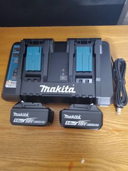 2 Two Dos 5ah 5 Amp 5.0ah 5.0 Ah 18 Volt Makita 18V Lithium-Ion Dual Port Rapid Optimum Charger Kit Set Combo