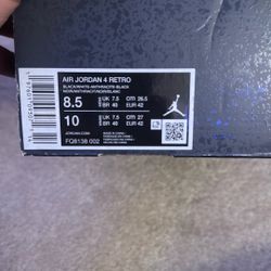 Jordan 4 Retro Fears Size 8.5