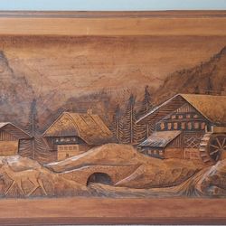 Vintage 3D German Wood Carving Wall Art 