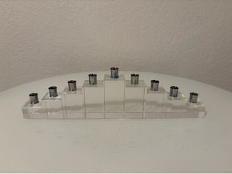Modern Glass Hanukkiah Menorah Candle Holder (2 small chips)