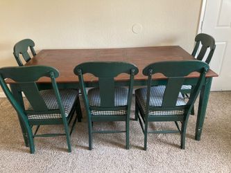 Budget Dining Set — Table w/ Leaf & 5 Chairs, Heavily Used, Great for Workshops or Craft Spaces