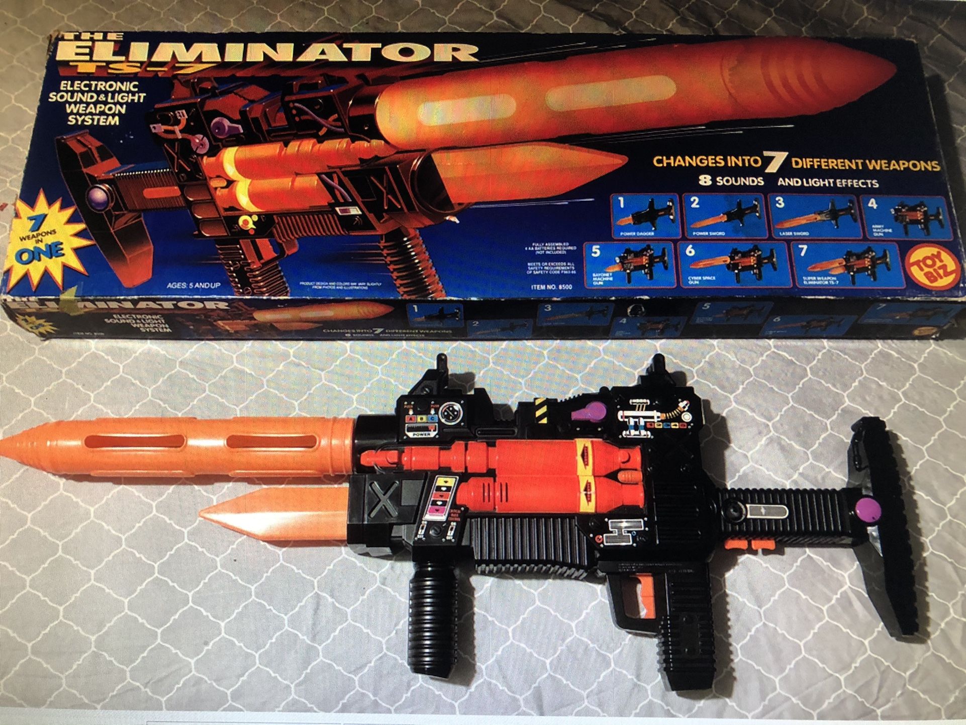 Eliminator TS 7 Vintage 1992 Toy Gun 7 In 1 Light and sound with Box