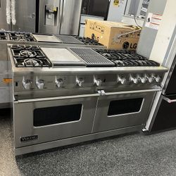 Viking Professional 60” Gas Range Double Oven Stainless Steel 