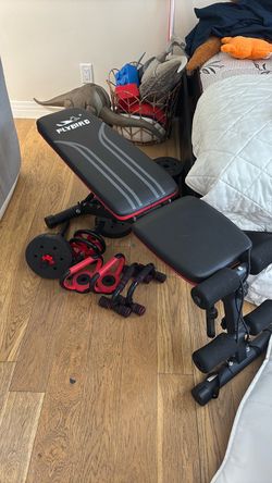 FLYBIRD Adjustable Workout Bench + Weights & Accessories
