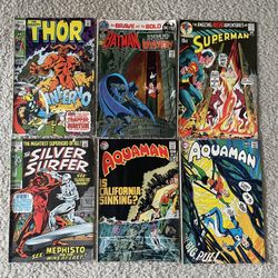 Vintage 1970s Comic Book Lot (6 Books) - Silver Surfer, Batman, Thor, Superman