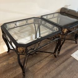 Elegant Glass & Iron End Tables – Set of 2 (Vintage Style)
