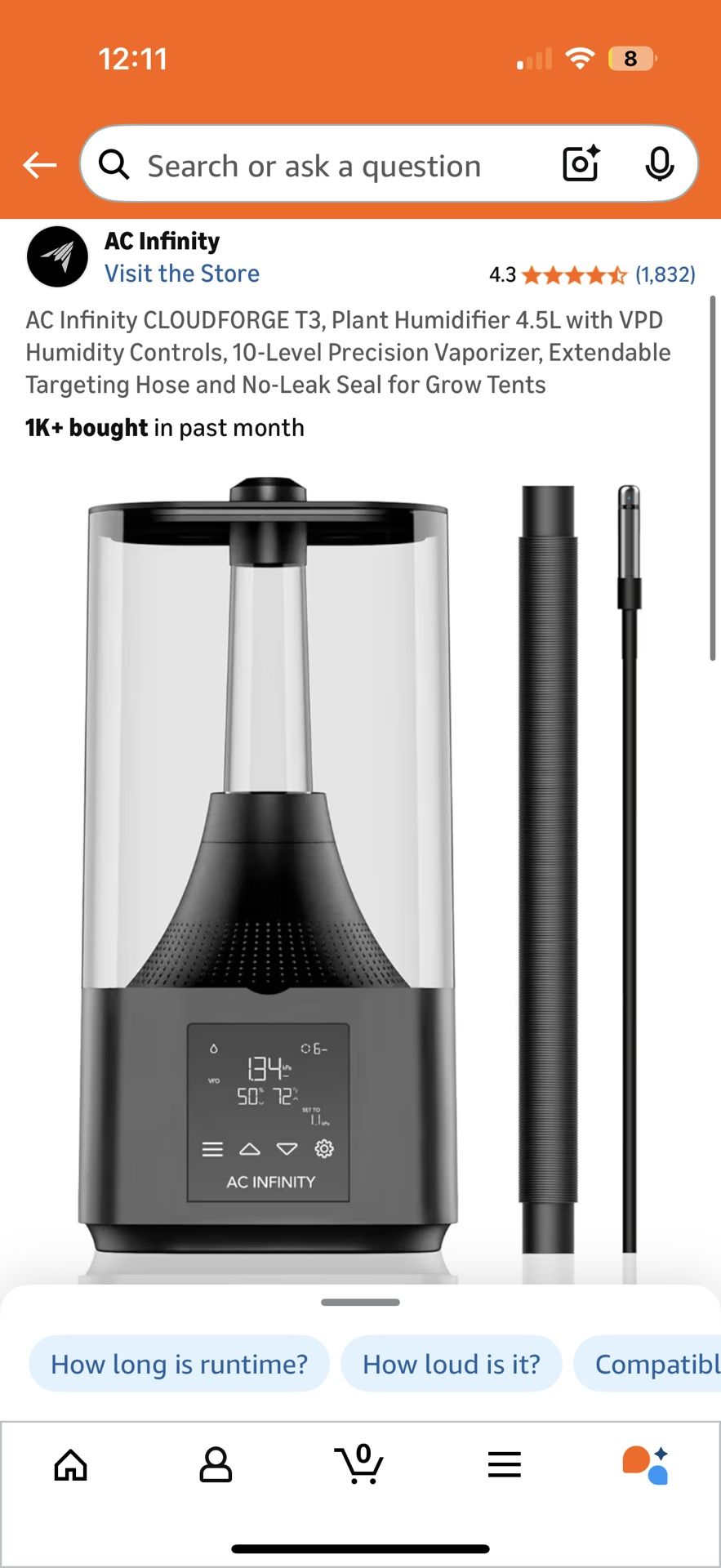 AC Infinity CLOUDFORGE T3, Plant Humidifier 4.5L with VPD Humidity Controls, 10-Level Precision Vaporizer 