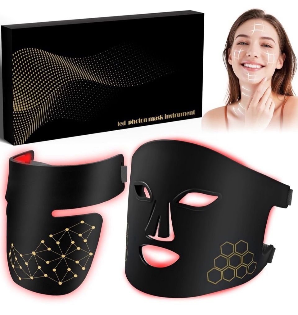 Brand NEW Red Light Therapy Mask for Face and Neck, Infrared LED Mask Light Therapy 4 Light Waves with 850nm Near Infrared, Portable Rechargeable Red 
